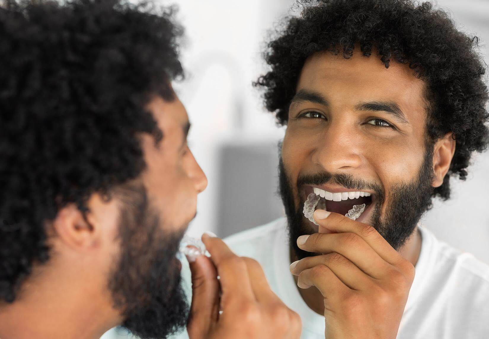 Close-up of clear aligners used for orthodontic treatment in New Braunfels TX